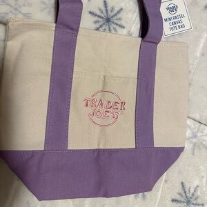 Trader Joe's Pastel Purple and Cream Canvas Mini  Tote